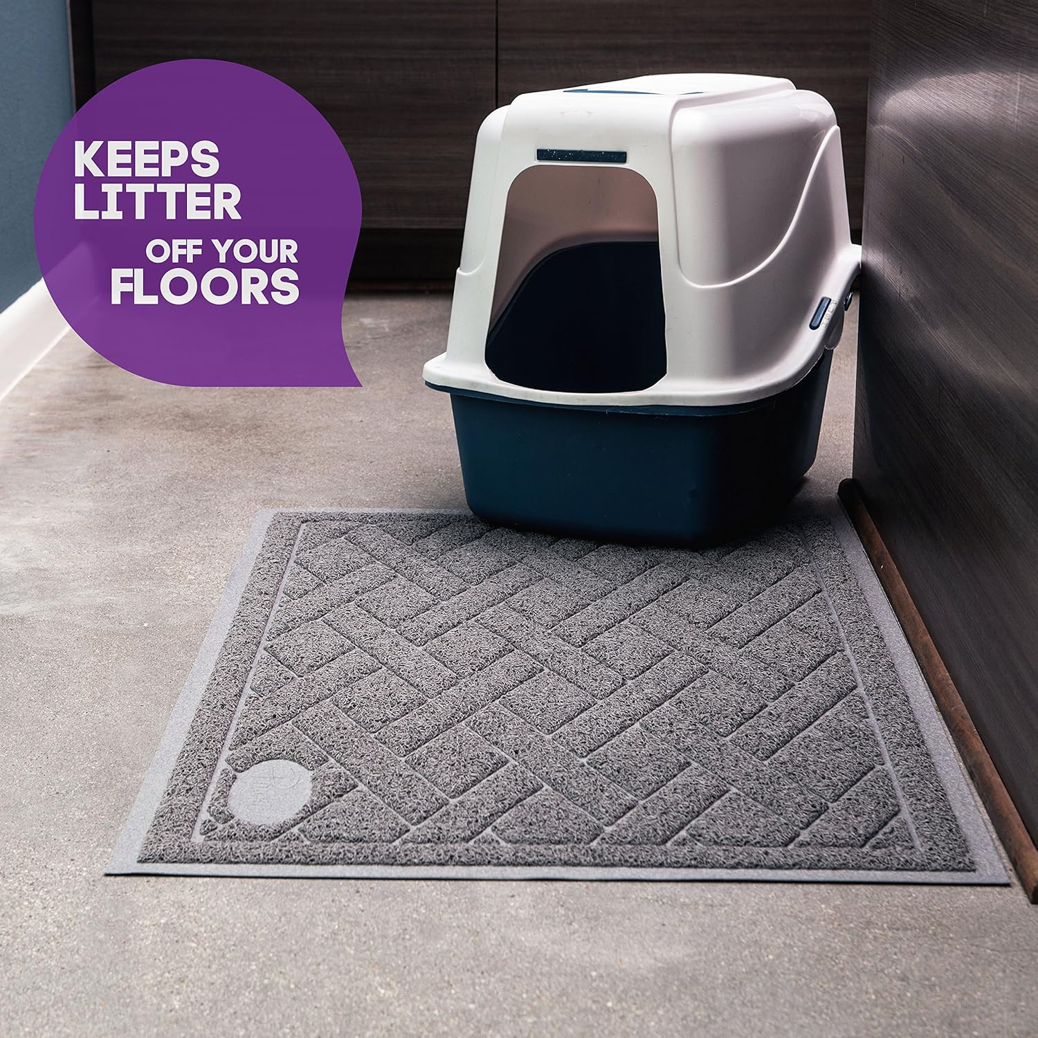 Pawkin Cat Litter Mat, Patented Design with Litter Lock Mesh, Extra Large, Durable, Easy to Clean, Soft, Fits Under Litter Box, Litter Free Floors, Gray: Pet Supplies