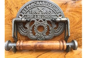 StPancras Traditional Toilet Roll Holder Cast Iron Wooden Roller Victorian Railway Station Vintage Design Wall Mounted Loo Ro