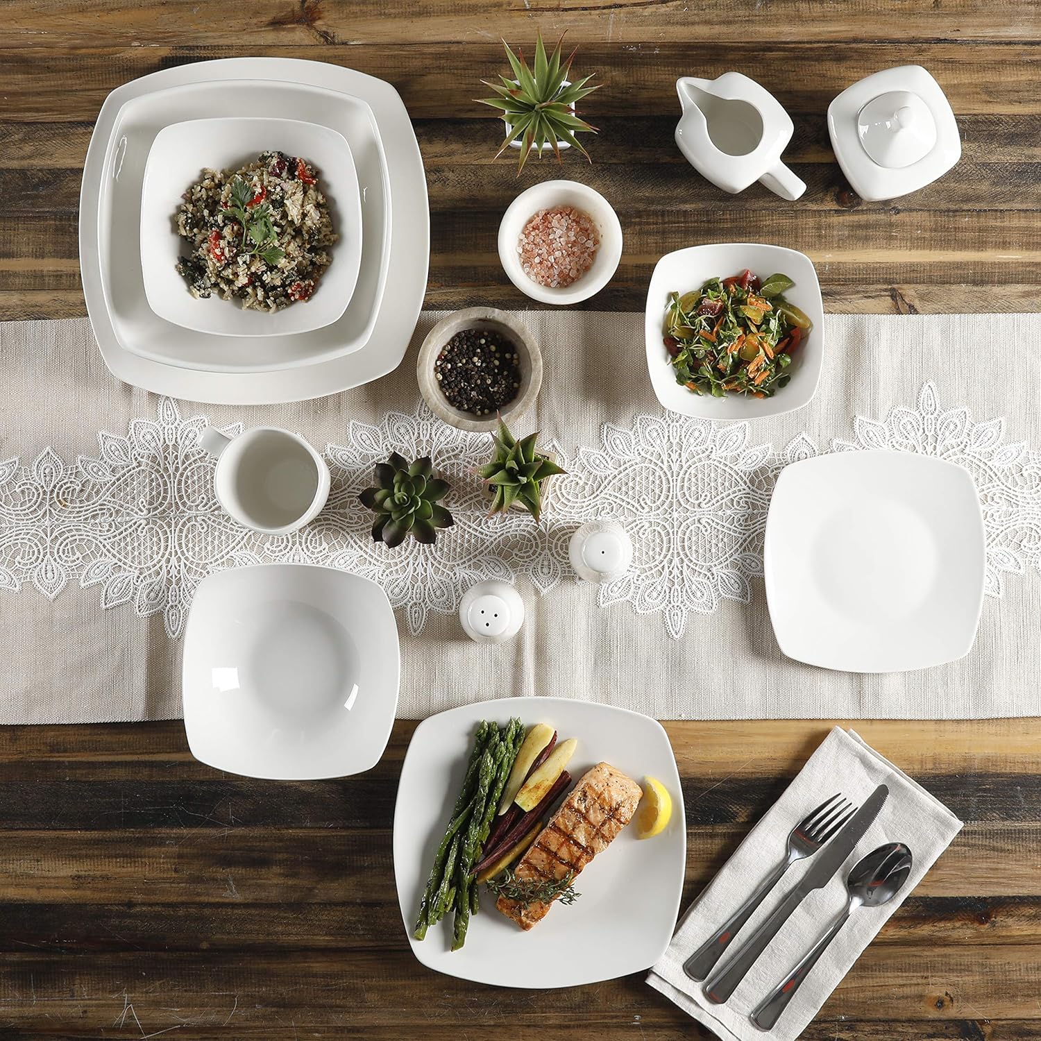  | Gibson Home Zen Buffet Dinnerware Set, Service for 6 (39pcs), White (Square): Dinnerware Sets