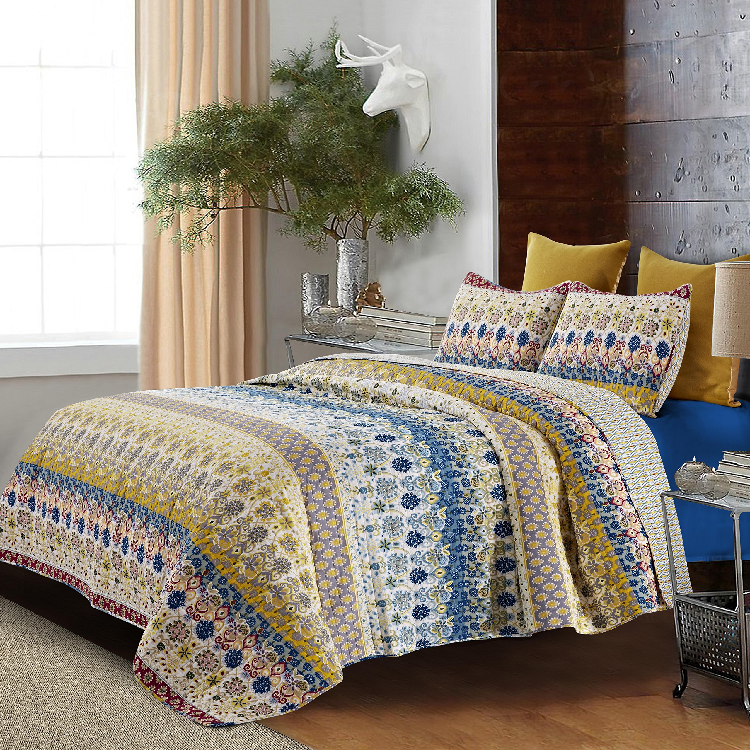 Hedaya Home Fashions 372 3st Jazmin Reversible Quilt Set Boho Patchwork Stripe Design 3 Piece Set With Quilt And Pillow Shams King Buy Online In Brunei At Brunei Desertcart Com Productid 40074685