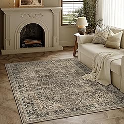 WondRg 4x6 Washable Brown Vintage Area Rug for