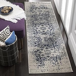 Safavieh Madison Collection MAD603D Cream and Navy Distressed Medallion Runner (2'3" x 6')