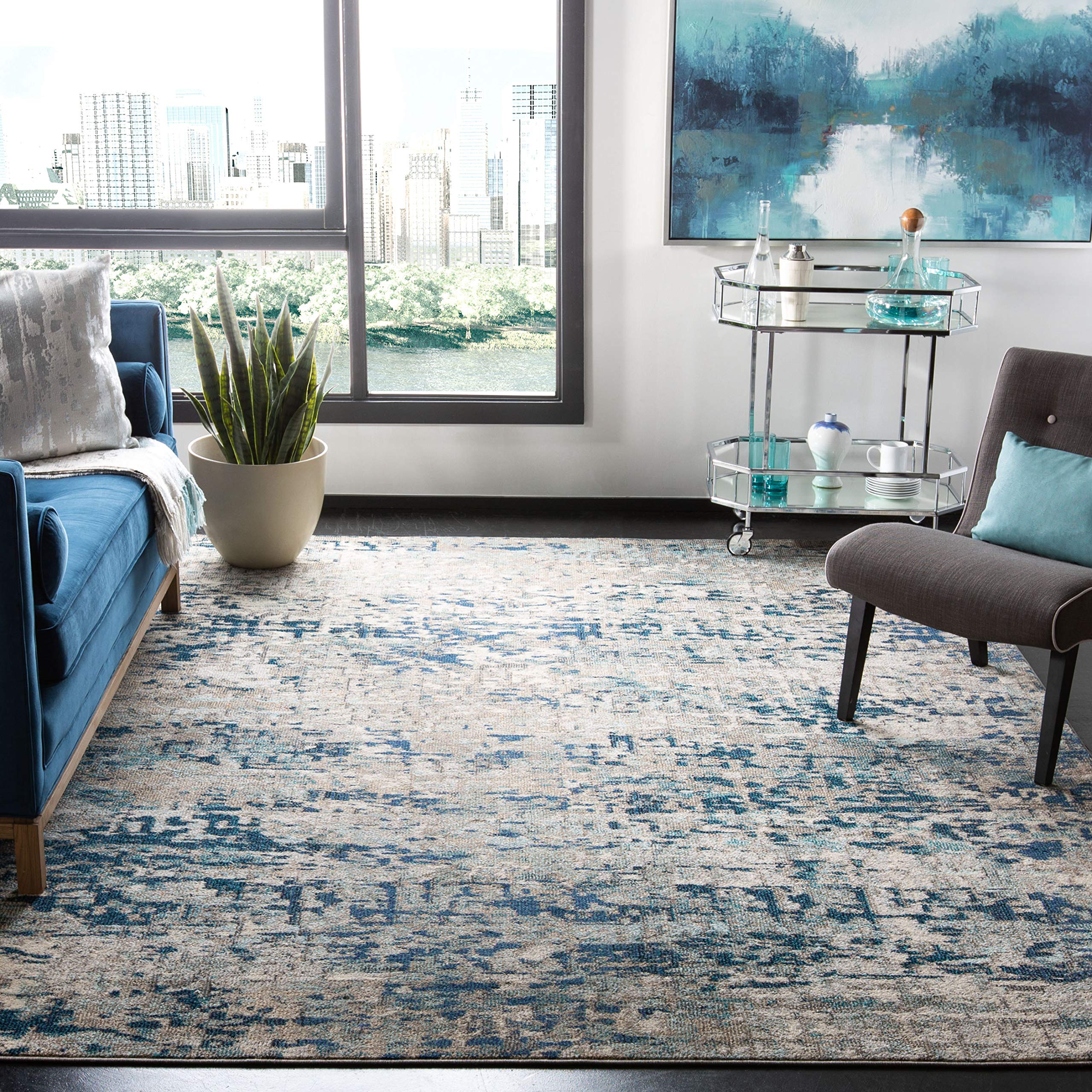 SAFAVIEH Madison Collection Area Rug - 12' Square, Grey & Blue, Modern Abstract Design, Non-Shedding & Easy Care, Ideal for High Traffic Areas in Living Room, Bedroom (MAD460K) Image SAFAVIEH Madison Collection Area Rug - 12' Square, Grey & Blue, Modern Abstract Design, Non-Shedding & Easy Care, Ideal for High Traffic Areas in Living Room, Bedroom (MAD460K) Image