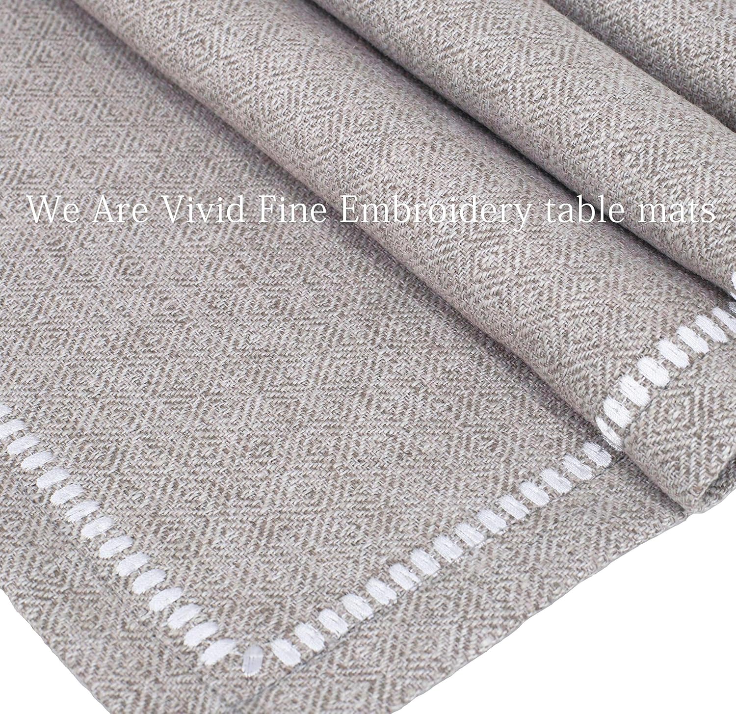 millianess Placemats Cotton Linen Embroidery Table Mats Heat Resistant Kitchen Tablemats for Dining Table 13"x18" (6 Piece,Nature-Linen): Home & Kitchen