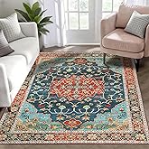 WILLSUN Washable Area Rugs, 3x5 Non-Slip Boho Large Area Rugs for Living Room, Bedroom, Machine Washable Vintage Rug, Indoor Floral Print Carpet for Home Decor, Kid & Pet Friendly Mat