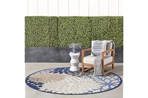Nourison Aloha Indoor/Outdoor Blue/Multicolor 7'10" x Round Area Rug, Tropical, Botanical, Easy Cleaning, Non Shedding, Bed Room, Living Room, Dining Room, Deck, Backyard, Patio (8 Round)