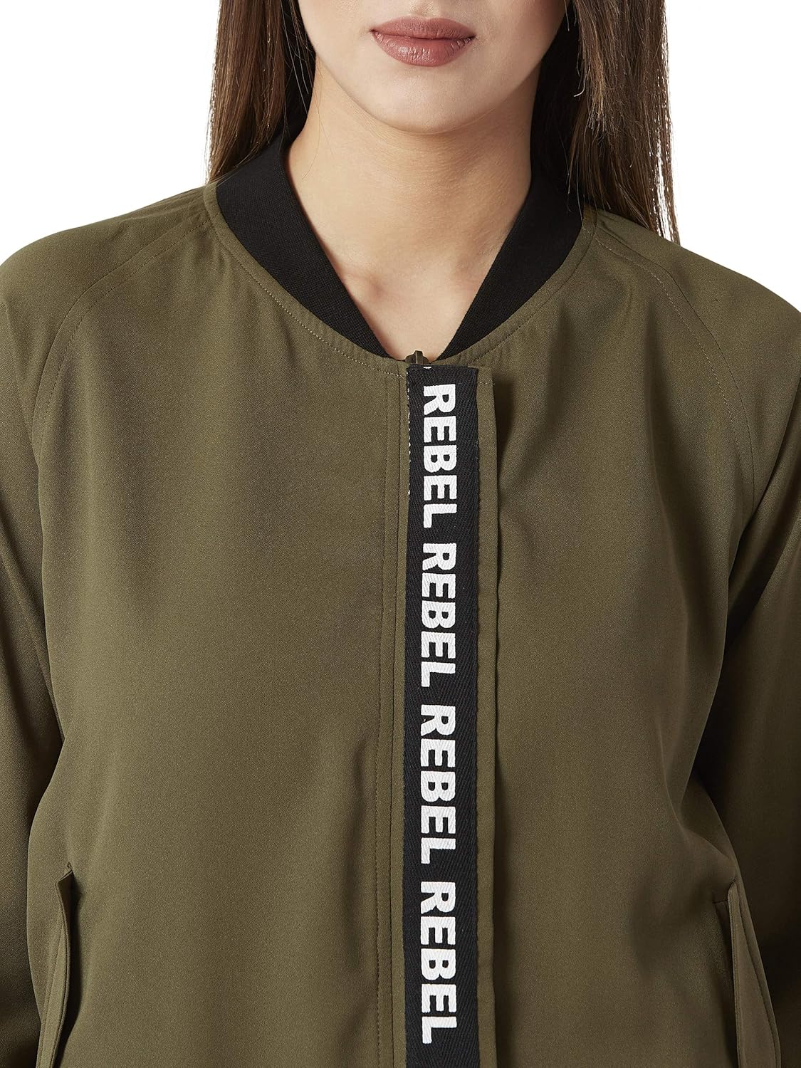 miss chase women's olive green bomber jacket