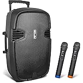 Pyle 1000 Watt, 12" Bluetooth PA Speaker - Indoor / Outdoor Portable Sound System with (2) UHF Wireless Microphones, Rechargeable Battery, Audio Recording, USB/SD Readers, FM Radio (PPHP1235WMU),Black