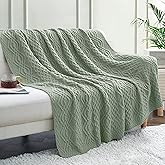 Aormenzy Sage Green Cable Knit Throw Blanket, Soft & Warm Knitted Blanket Oversized for Couch Bed Sofa Living Room, 60 x 80 inch