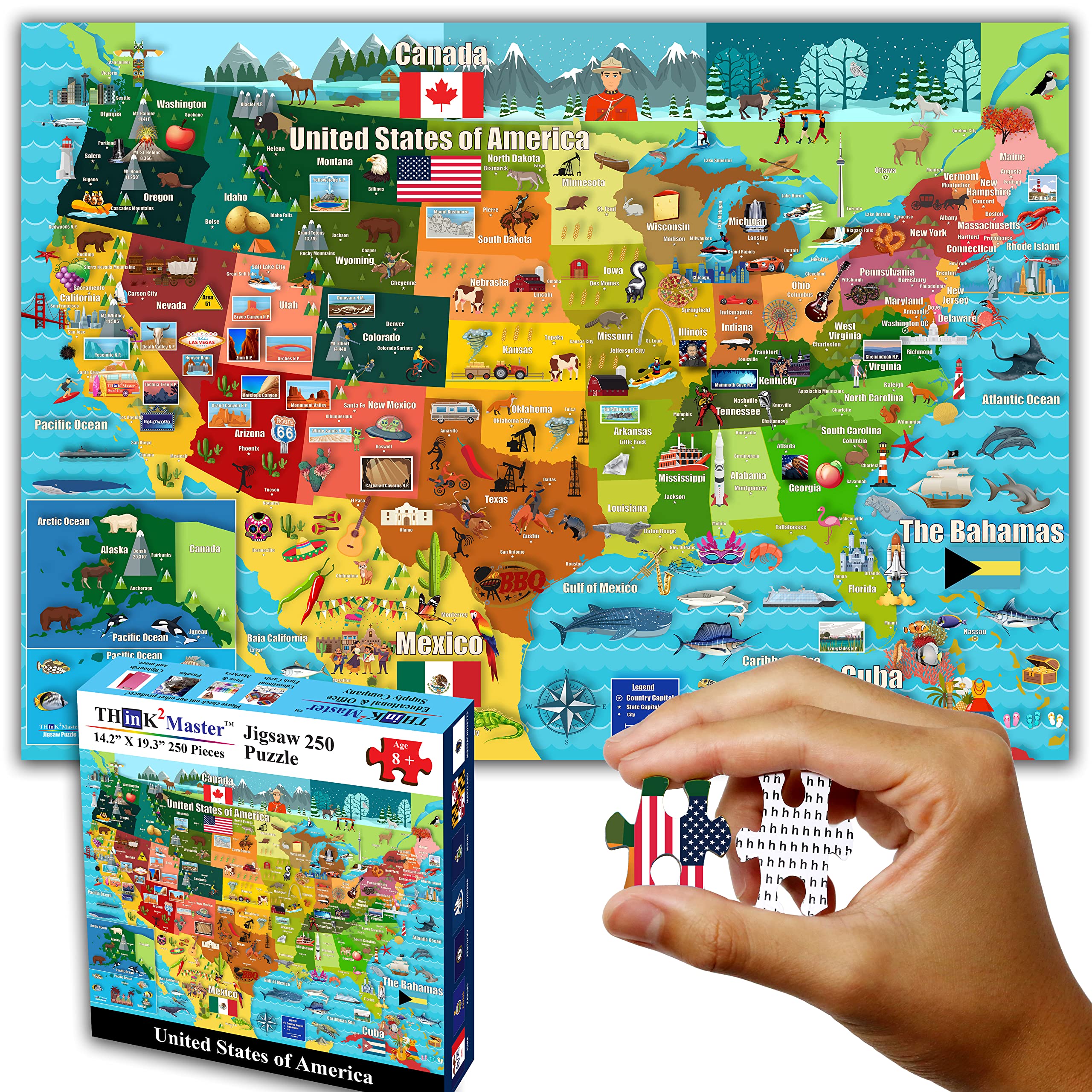 Think2Master United States Map 250 Pieces Jigsaw