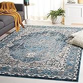 SAFAVIEH Vintage Hamadan Collection Area Rug - 5'3" x 7'6", Blue & Ivory, Oriental Medallion Design, Non-Shedding & Easy Care