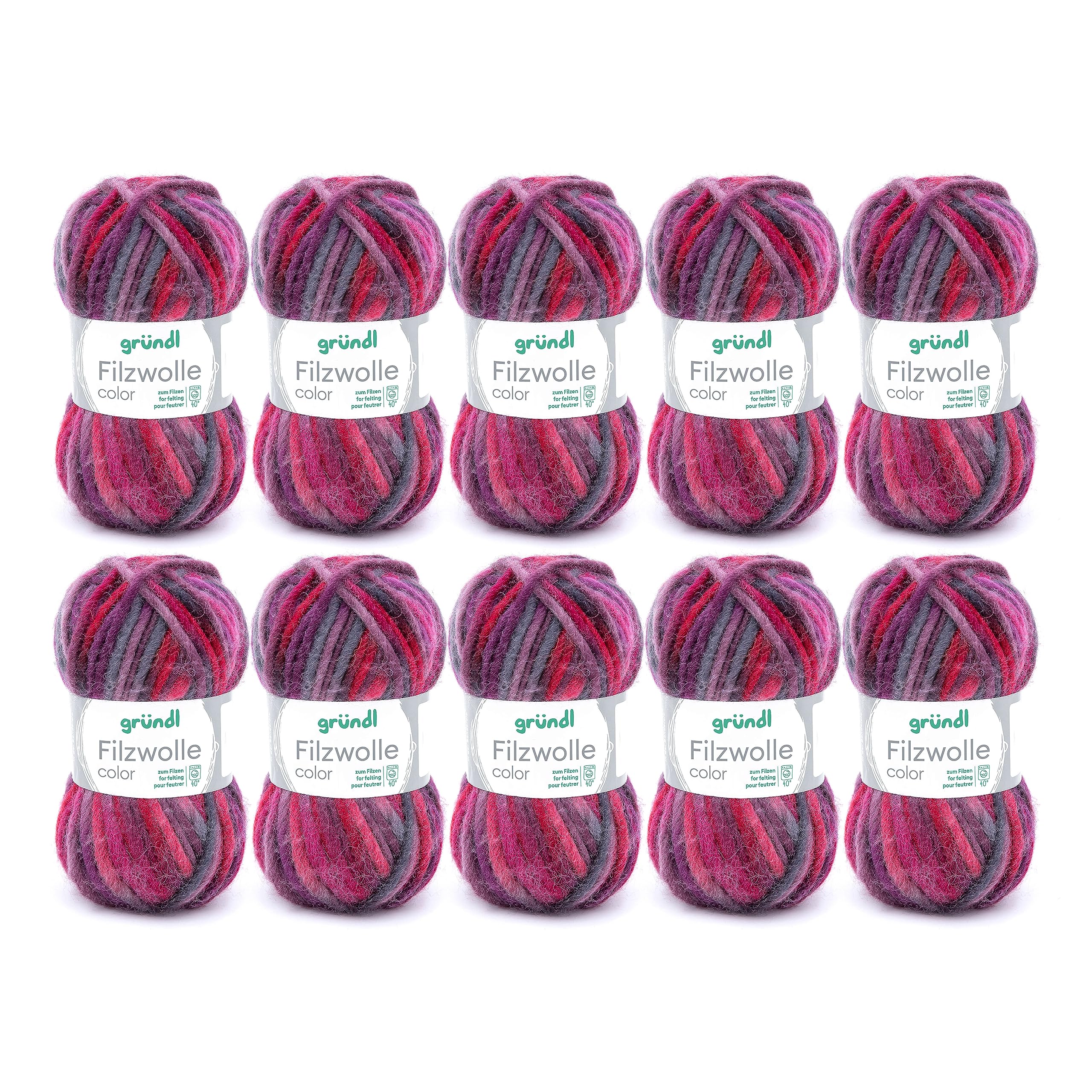 Gründl 2614/42 coloured felt wool value pack: 10 balls 50 g each, wool, lila-bordeaux-anthrazit multicolor, 31 x 32 x 6 cm — image 1