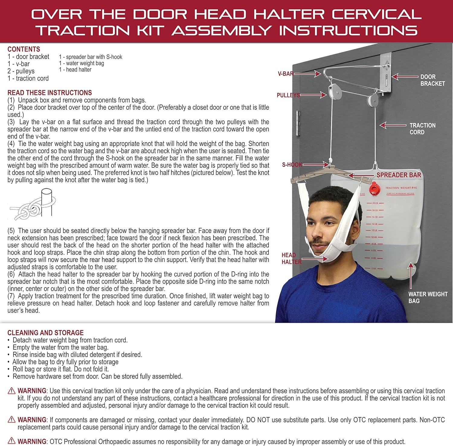 OTC Cervical Traction Kit, Neck Pain Relief, Vertebrae Disk Herniation, Complete Over Door Setup: OTC: Health & Personal Care