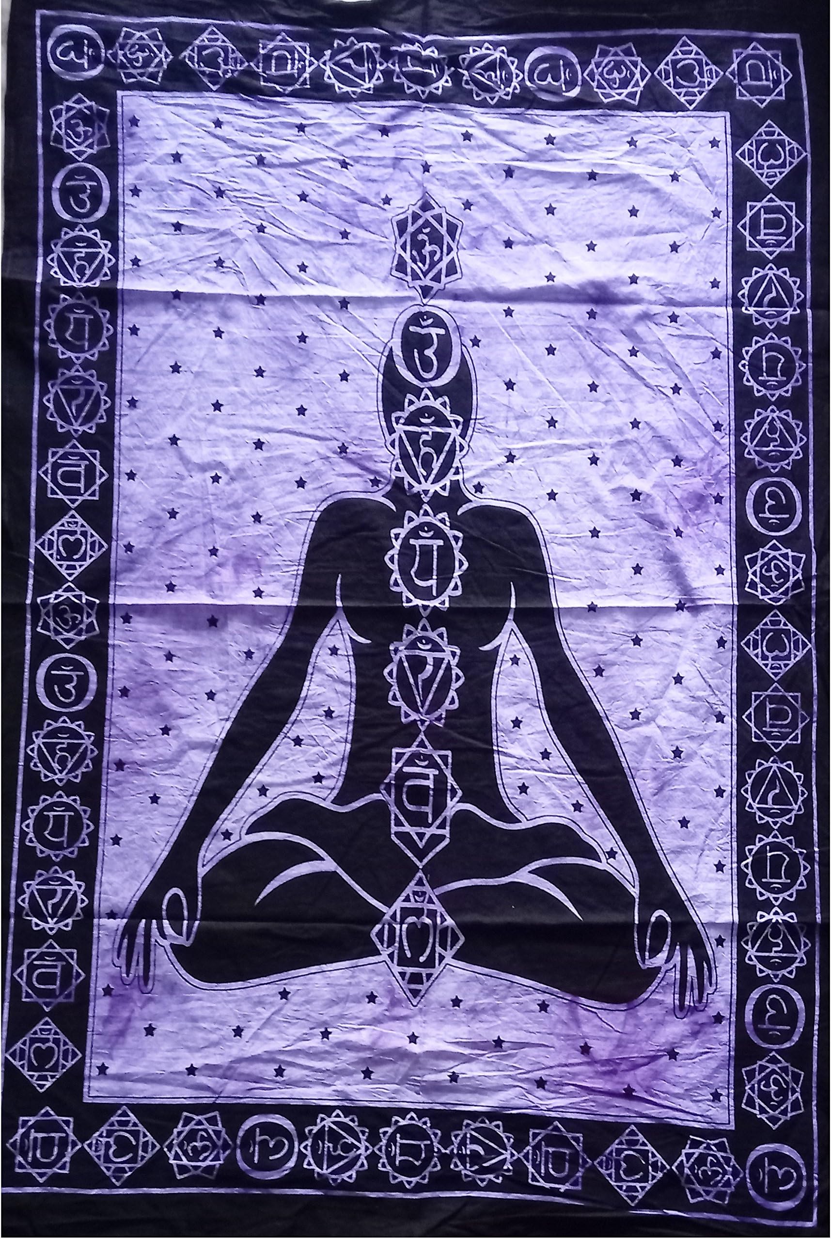 Khadgatta Handicrafts Tapestry Lovers Cotton Purple 7 Chakras Meditating Yoga Psychedelic Wall Hanging Tapestry Buddha Tie Dye Artwork Poster-40 X 30 inches