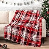 PAVILIA Throw Blanket | Holiday Christmas Red Fleece Blanket | Soft, Plush, Warm Winter Cabin Throw, 50x60 (Red Green Plaid)