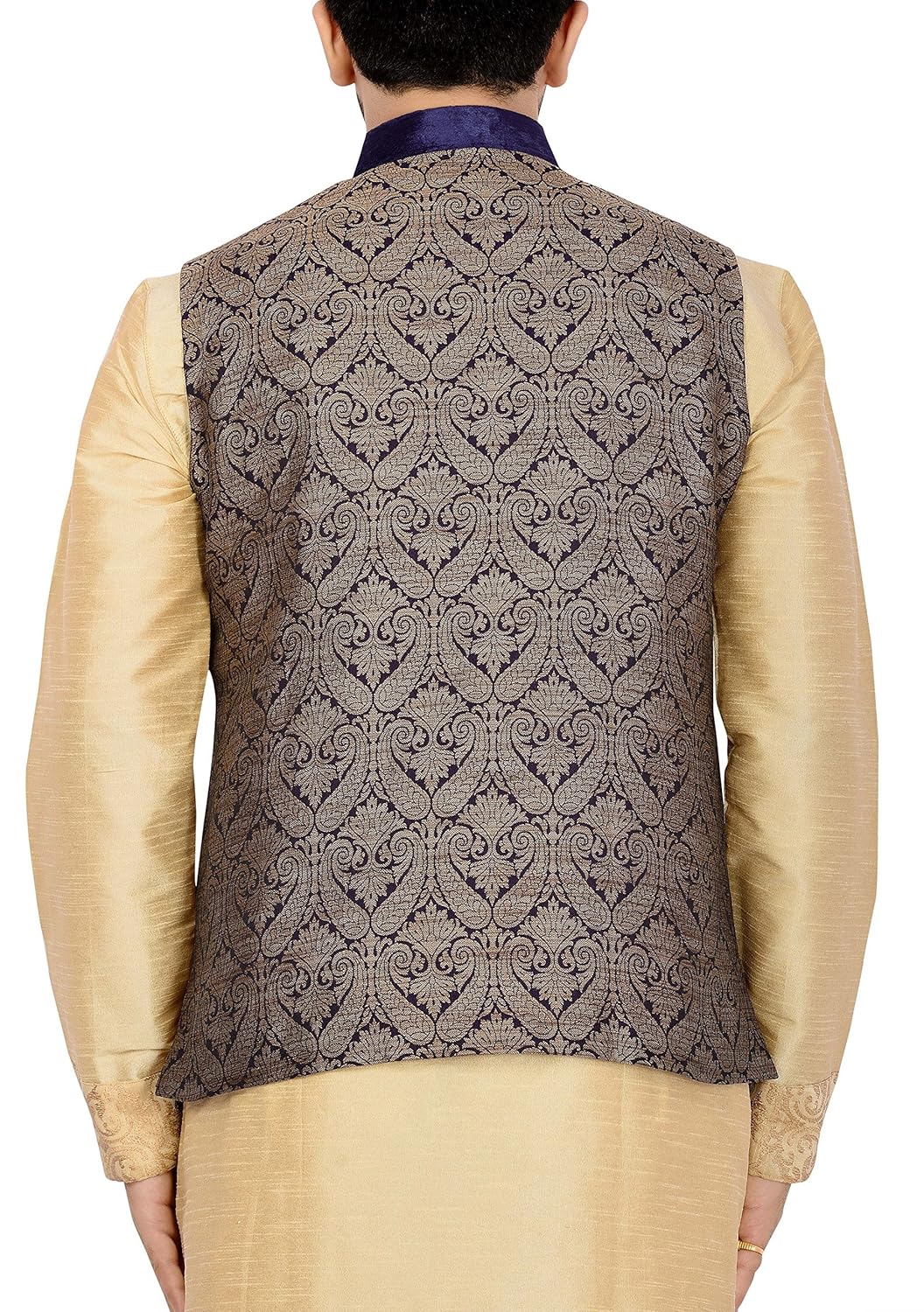 manyavar men's banded collar blended jacket
