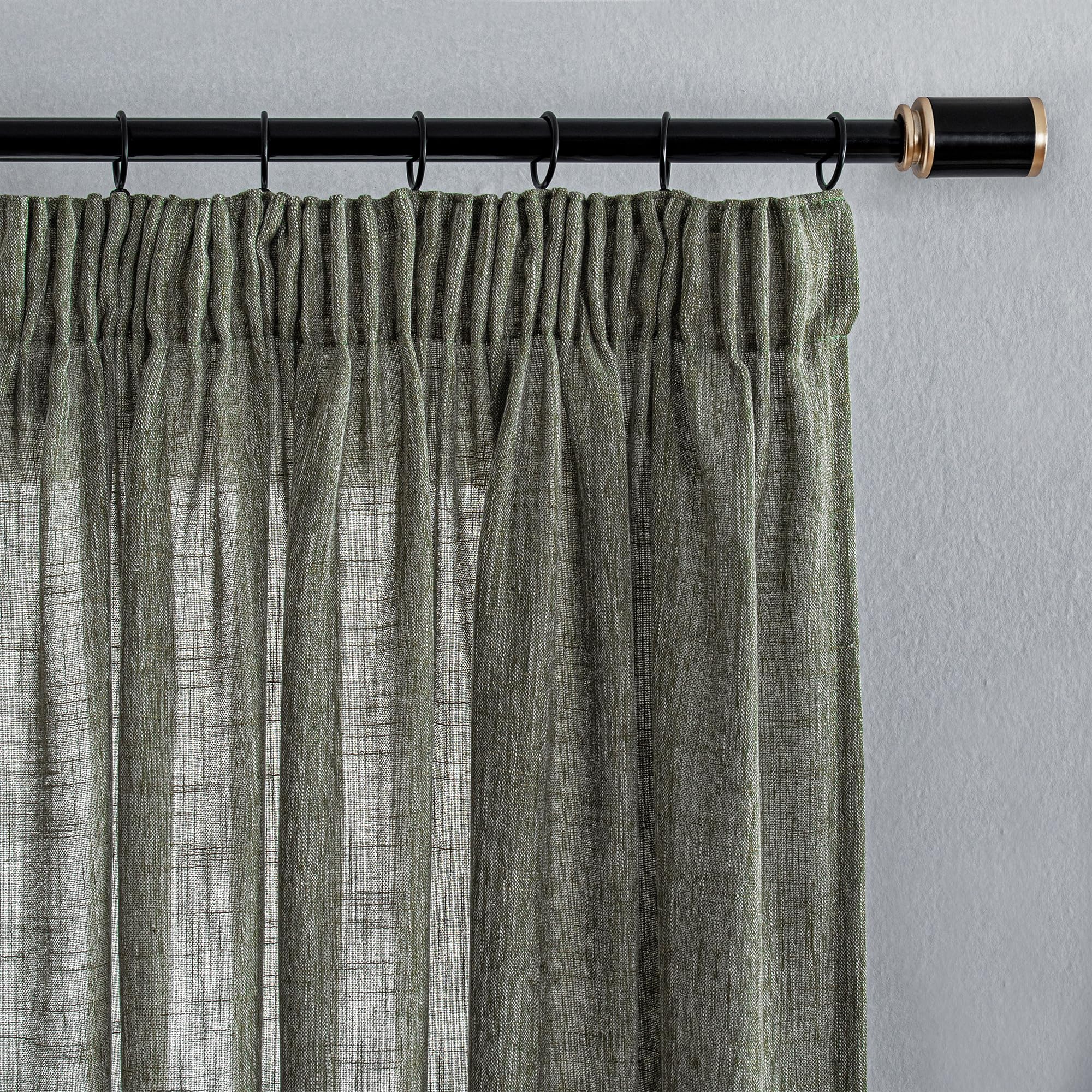 MYSKY HOME Curtains Living Room Curtains with Ruffle Tape, Modern Tab-Top Curtain, Linen Look, Children's Room Curtain, Semi-Transparent Natural Style, Set of 2, H 225 x W 140 cm, Green