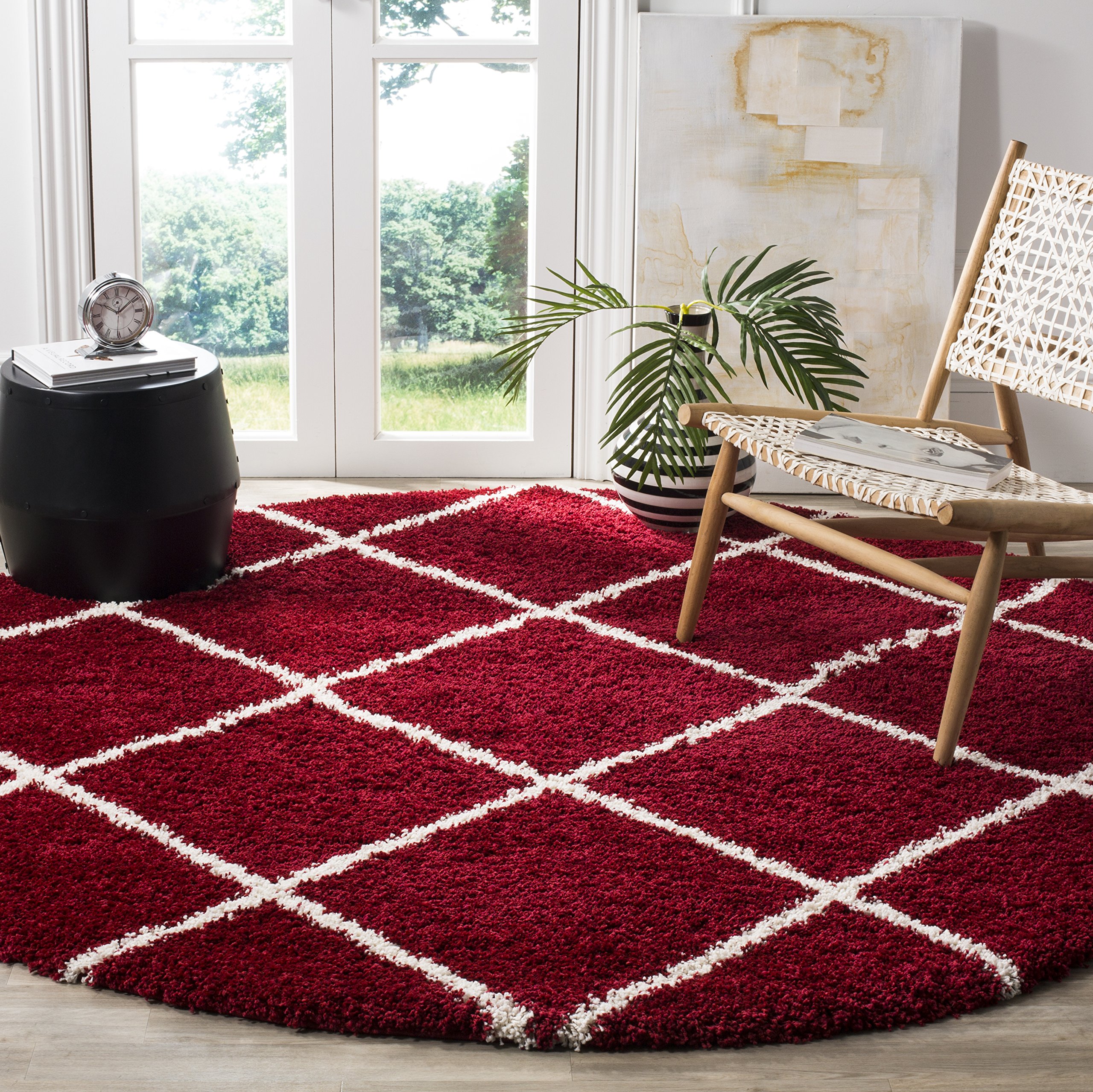 SAFAVIEH Hudson Shag Collection 9' Round Red / Ivory SGH281R Modern Diamond Trellis Non-Shedding Living Room Bedroom Dining Room Entryway Plush 2-inch Thick Area Rug Image SAFAVIEH Hudson Shag Collection 9' Round Red / Ivory SGH281R Modern Diamond Trellis Non-Shedding Living Room Bedroom Dining Room Entryway Plush 2-inch Thick Area Rug Image