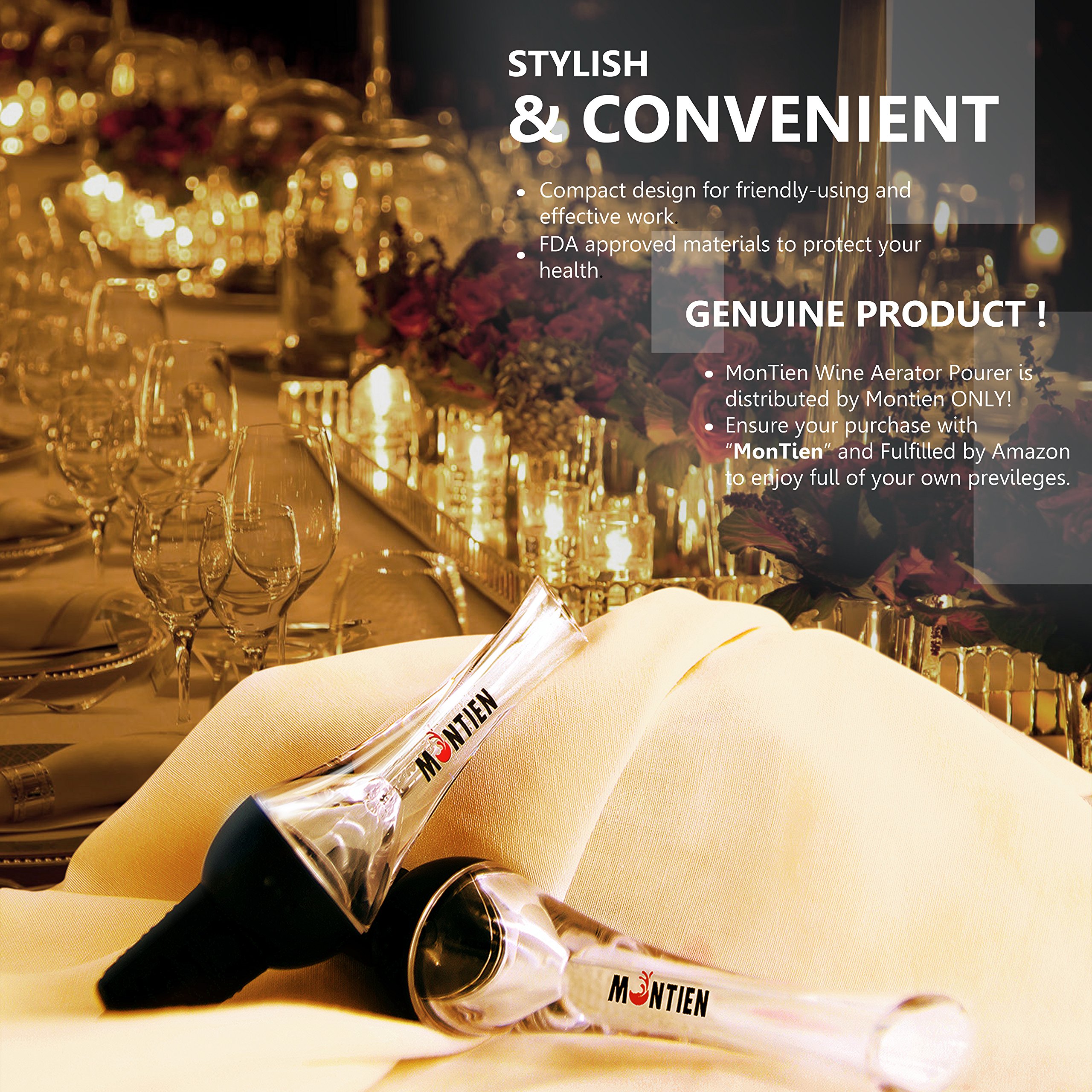 MonTien Wine Aerator Pourer - Premium Aerating Pourer - Exquisite & Best Wine Aerator Pourer Gift Set - Wine Accessories For Soiree With Decanter Spout - Wine Stopper Performer - Friendly Air Travel