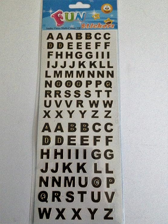 Alphabet Capital Letters Self Adhesive Stickers 10mm & 13mm Black Gold