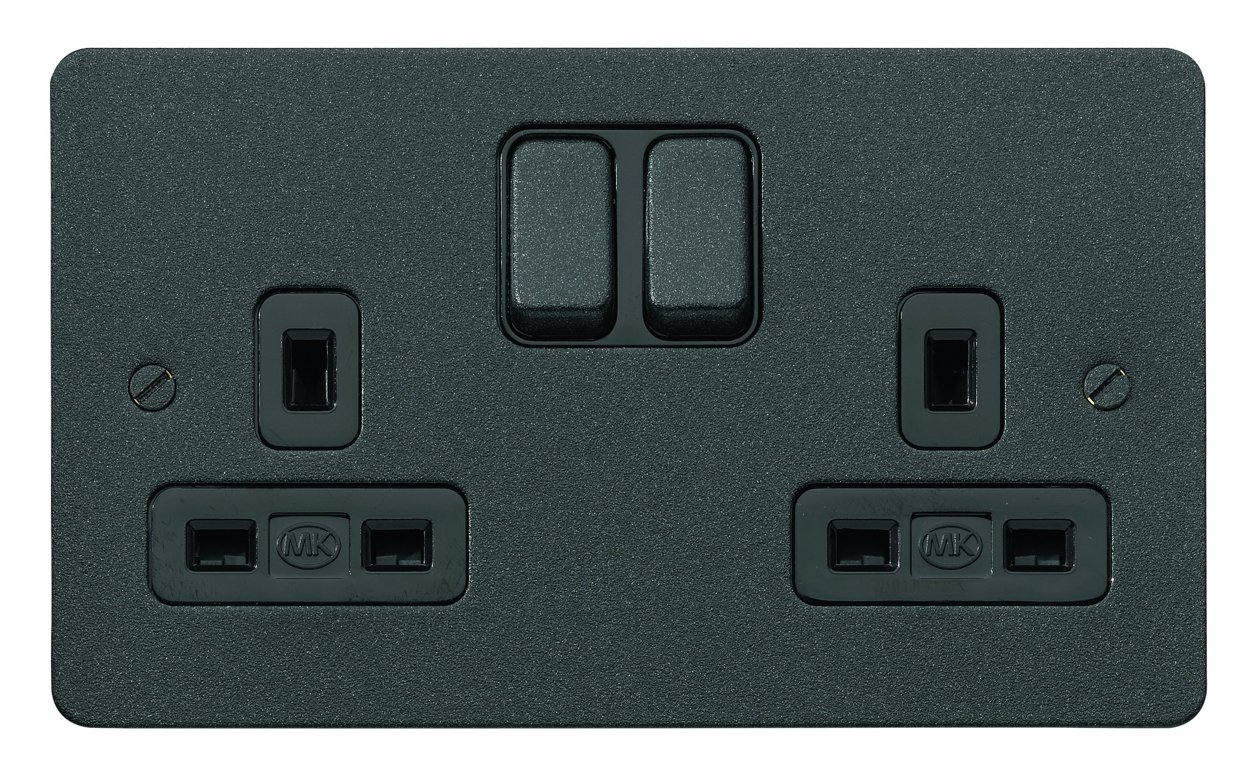 MK Edge K14347LBKB Double Switch Socket with Dual Earth/Double Pole - Lustrous Black