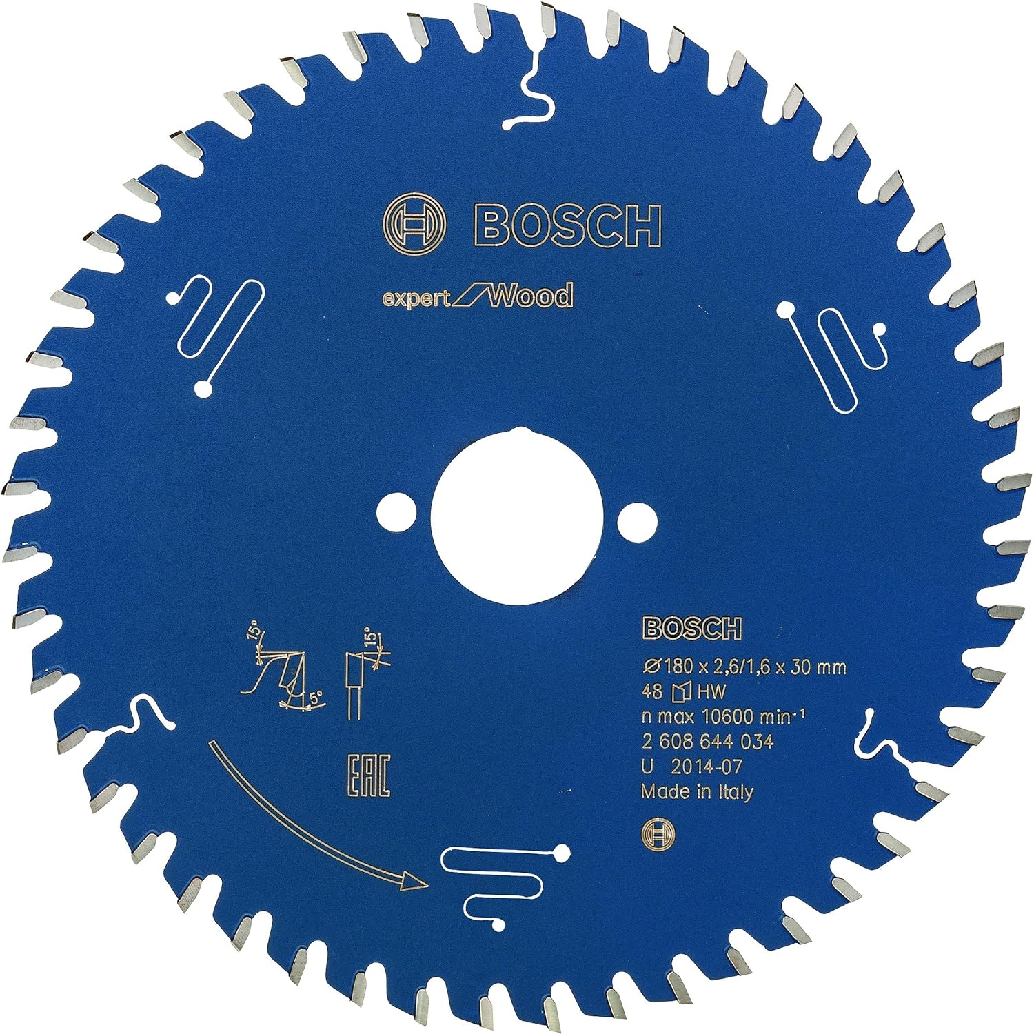 Bosch 2608644034 Circular Saw Blade, "Top Precision" Exwoh 180x30mm 48, 0 V, Blue, diameter 180 mm