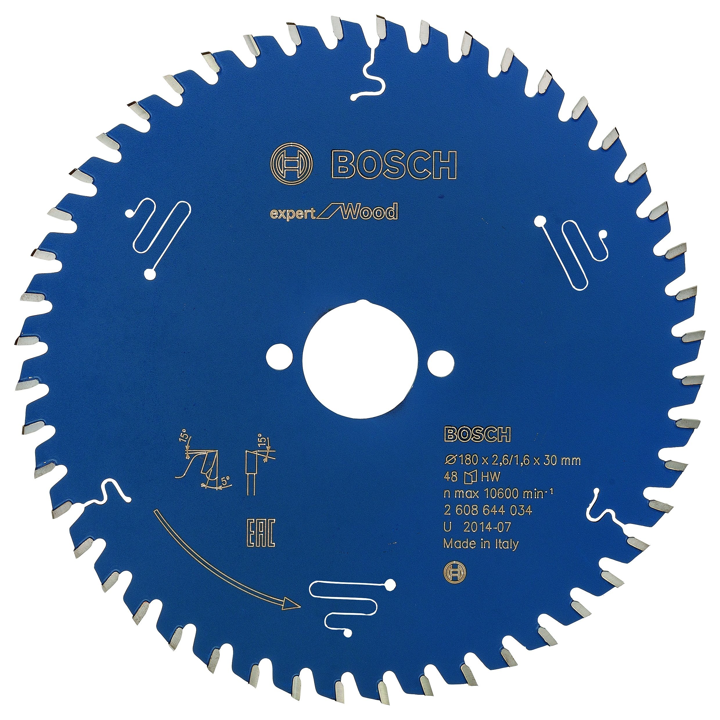 Bosch 2608644034 Circular Saw Blade, "Top Precision" Exwoh 180x30mm 48, 0 V, Blue