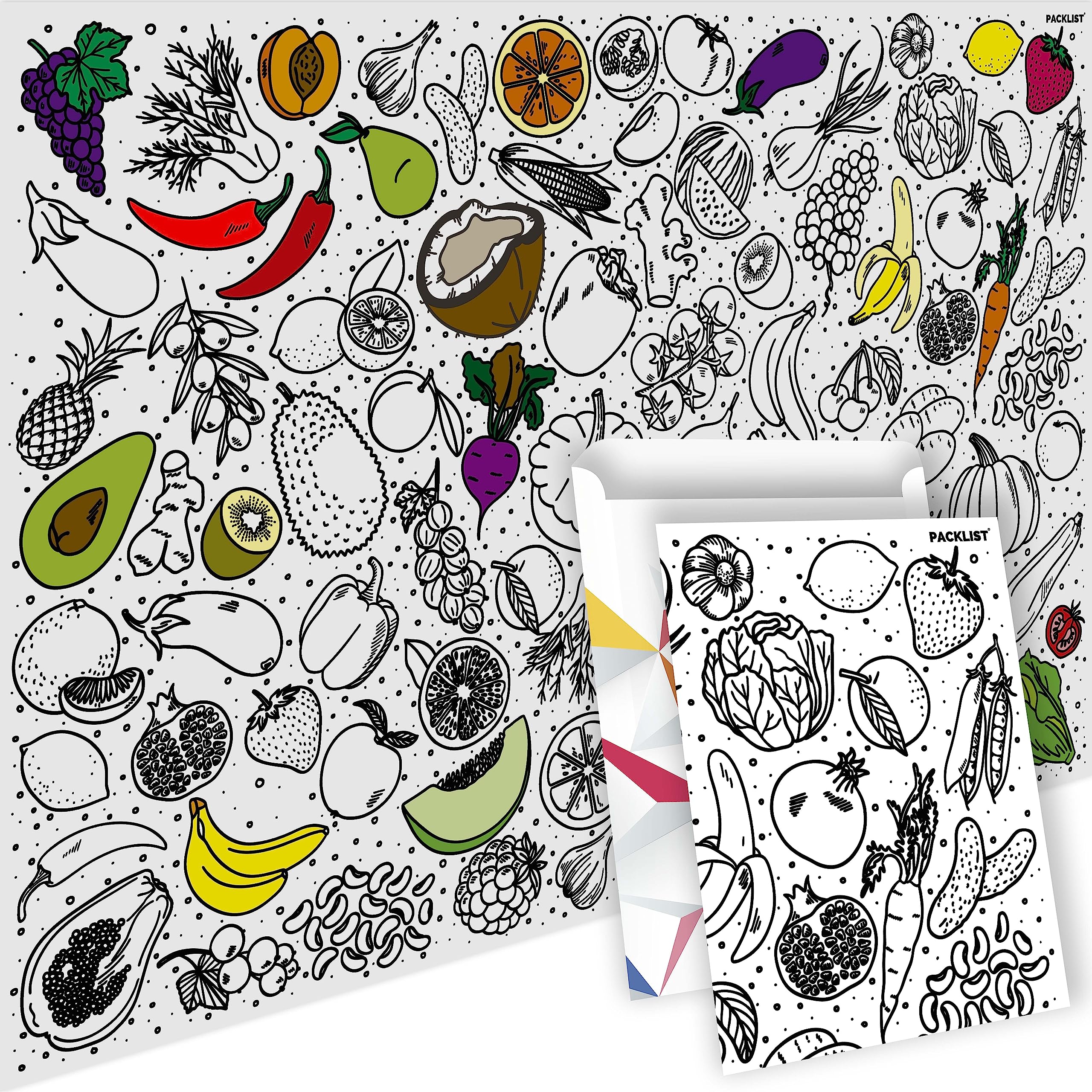 PACKLIST® XXL Fruits Colouring Poster! Fun Kids Activity: Hours of Creative Entertainment. Explore Flavours, Colours & Shapes While Colouring. Giant Creativity for Everyone!