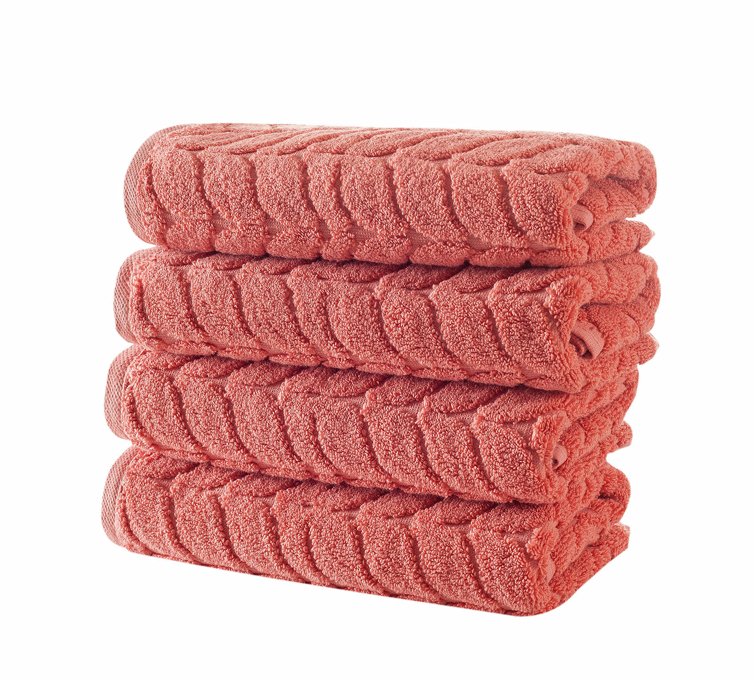 BAGNO MILANO Turkish Cotton Bath Towels, Hand Towels - Soft Plush Jacquard Collection Luxury Towels Set (Coral Red, 4 Pcs Hand Towel Set) Image