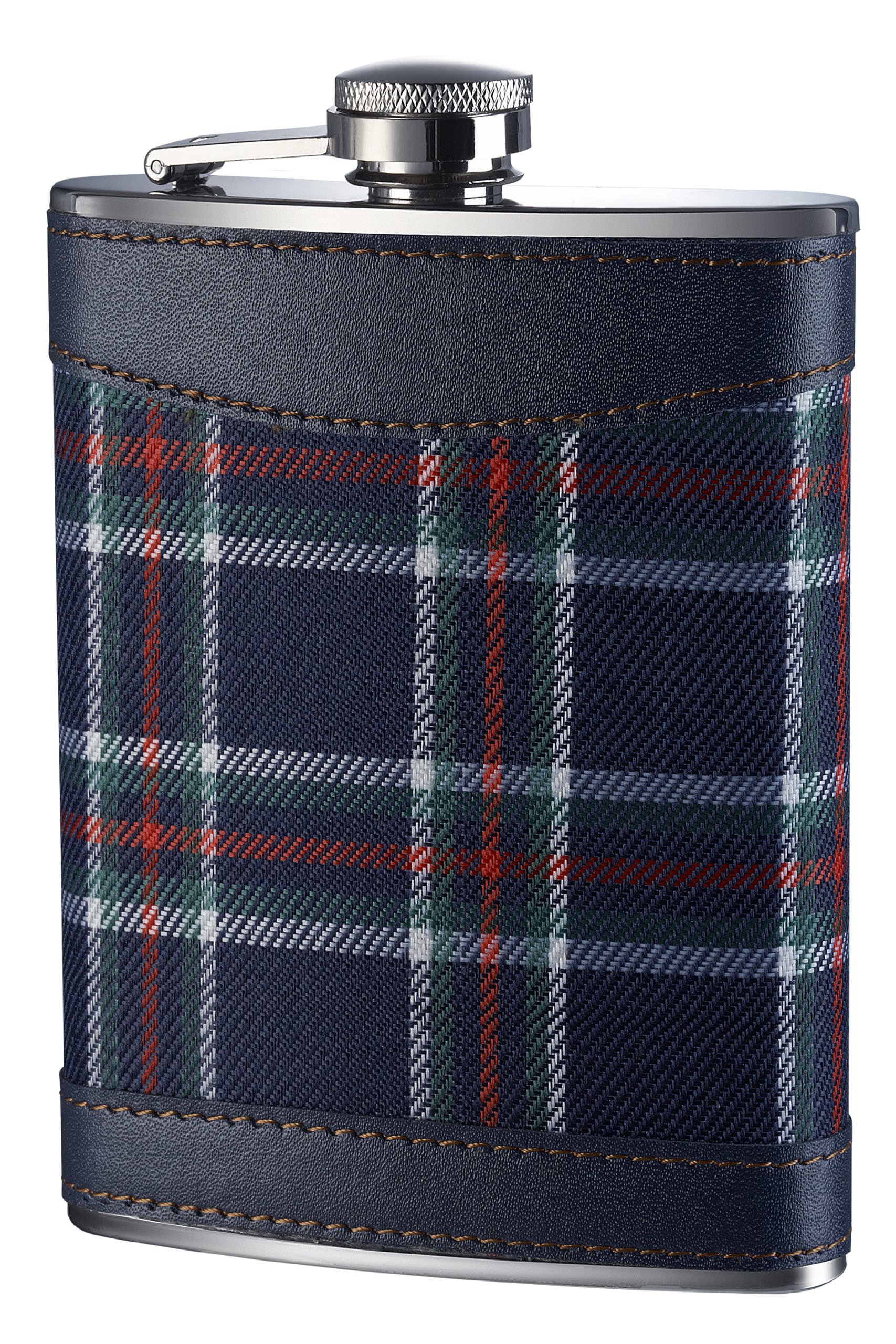 Premier Housewares 508267 Tartan Hip Flask, 8 oz - Blue , H14 x W10 x D3cm