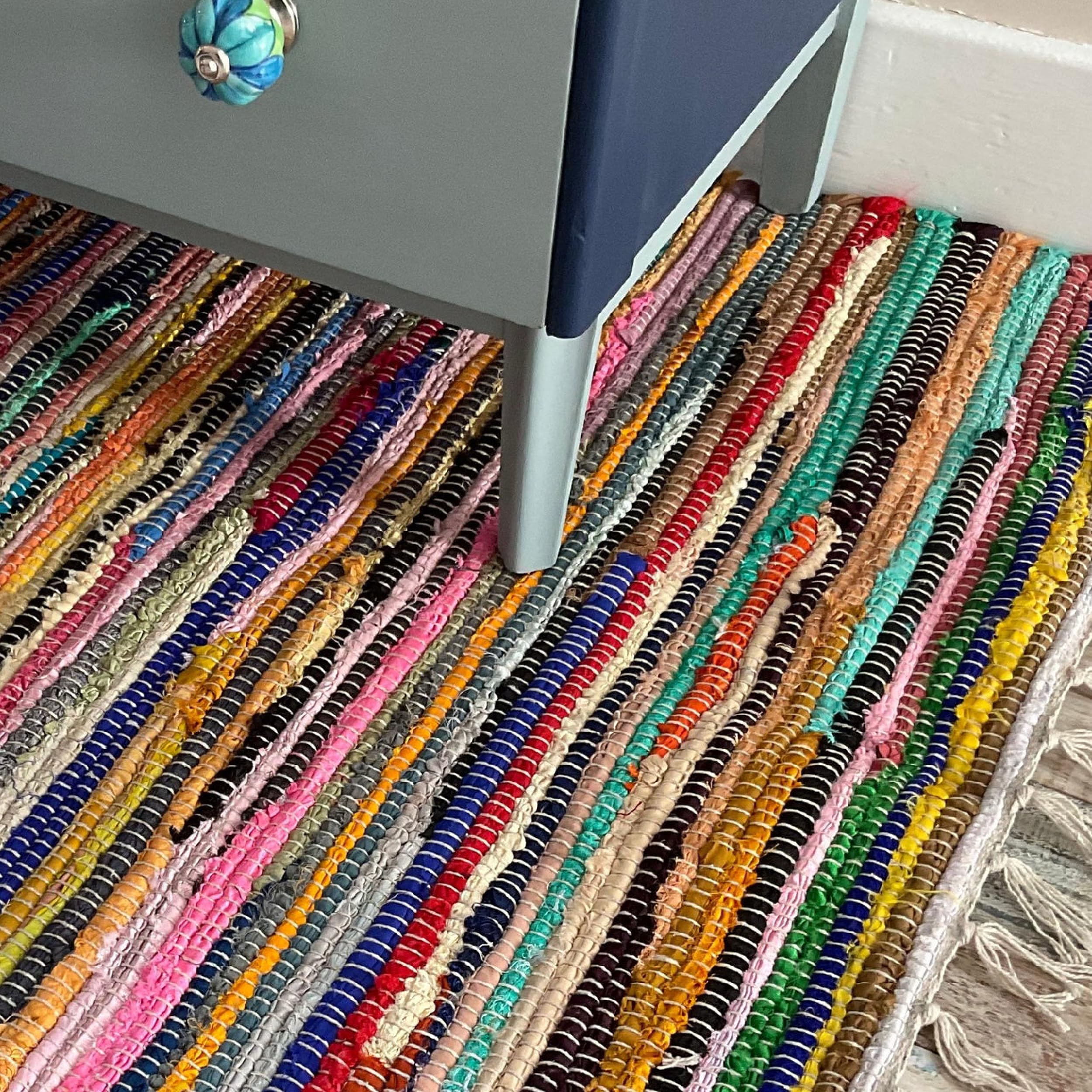 Second Nature Online - SHANTI Multi Coloured Rug | Hand Woven | Eco-Friendly: 100% Recycled Fabric | Ethically Sourced | Flat Weave (100 cm x 165 cm)