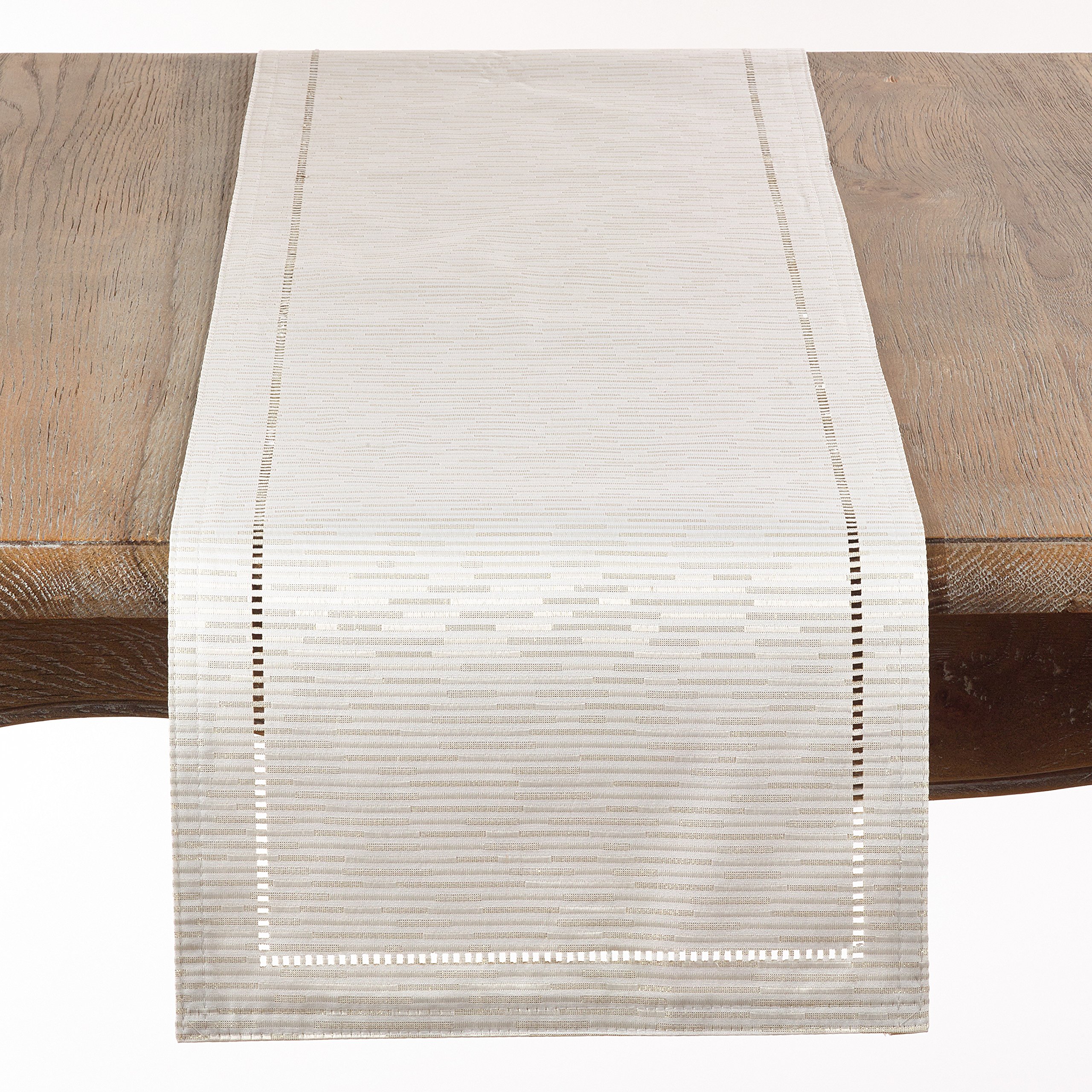 SARO LIFESTYLE 4009.I1354B Linette Collection Hemstitched Design Table Runner, 100% Polyester, Ivory