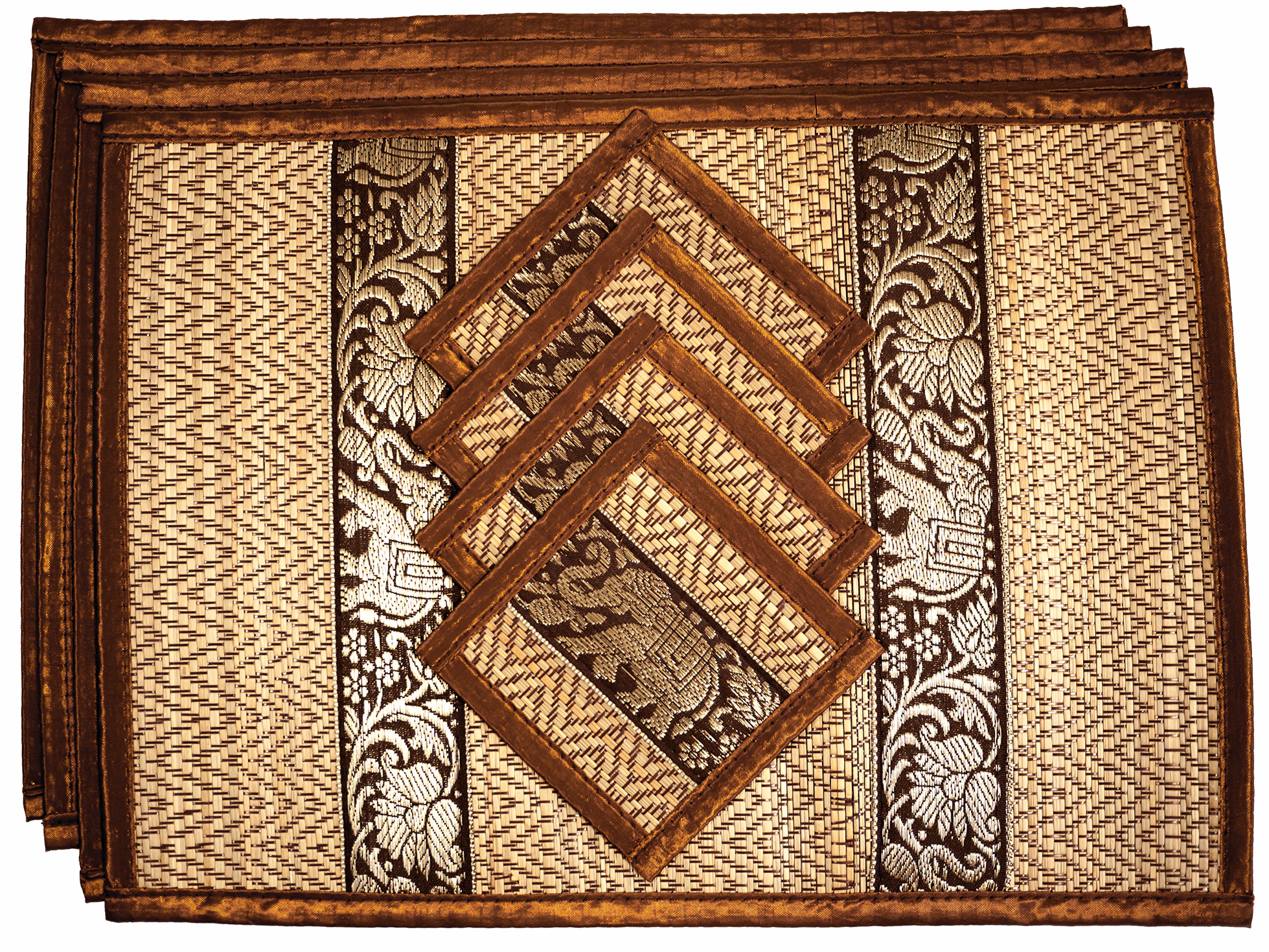 Cccollections Hand-Woven Table Placemats & Coasters Set for Everyday Dining | Thai Style Wicker Placemats Alternative to Plastic Heat Resistant - 4 Pcs