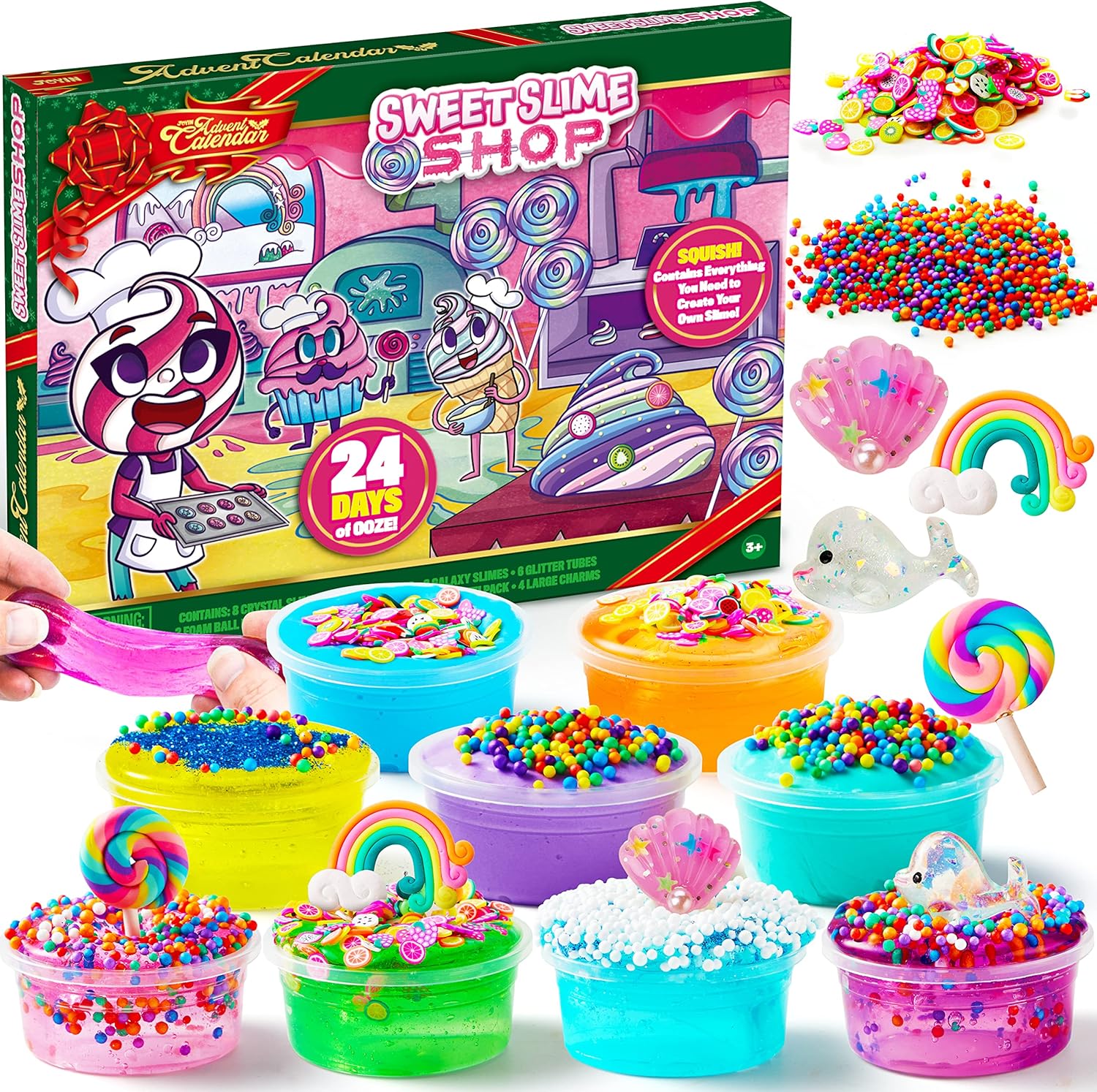 Advent Calendars - JOYIN 2023 Christmas Advent Calendar with DIY Slime,24 Days Christmas Countdown Puzzle Boxes with 16 Slime, Foam Balls, Fruit Slices, Rainbow Soft Clay Decor and Glow in the Dark Powder For Kids Party Favors, Classroom Prizes, Xmas Gift