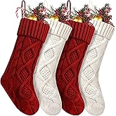 Fesciory Christmas Stockings, 4 Pack 18" Large Cable Knit Stocking Gifts & Decor for Family Holiday Xmas Party, Burgundy&Ivory