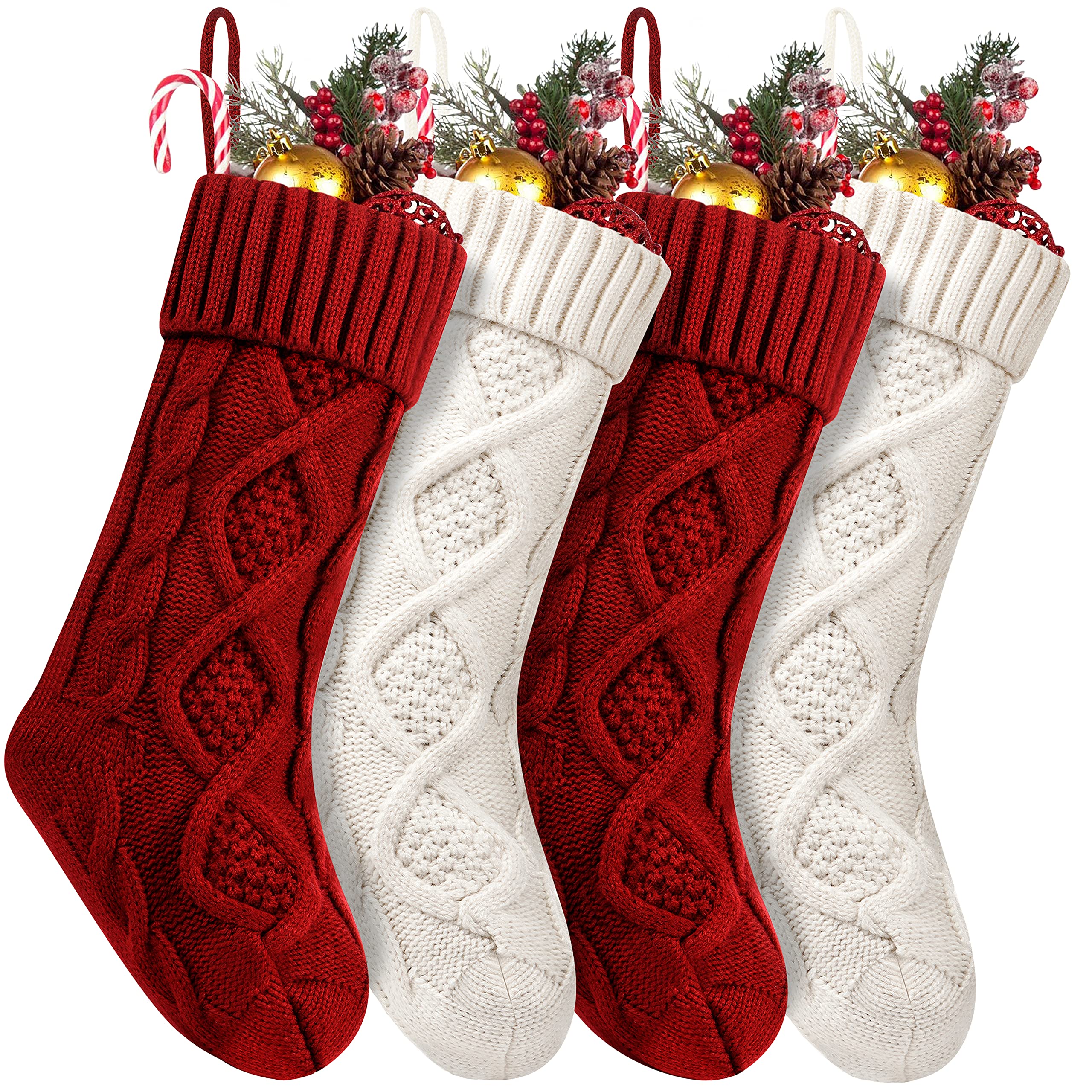Photo 1 of ****SIMILAR ITEM***
4 Pack Christmas Stockings 18 Inches Large Size Cable Knitted Stocking Gifts & Decorations for Family Holiday Xmas Party, Ivory White and Burgundy