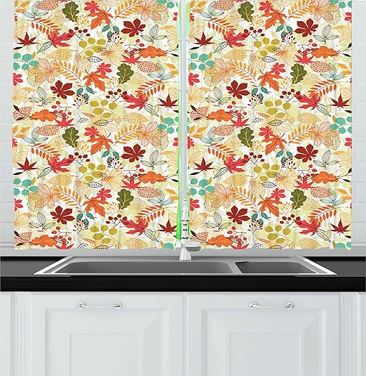 Amazon Com Lunarable Thanksgiving Kitchen Curtains Colorful