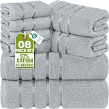 Utopia Towels 8-Piece Luxury Towel Set 500 GSM Viscose Stripe Cool Grey