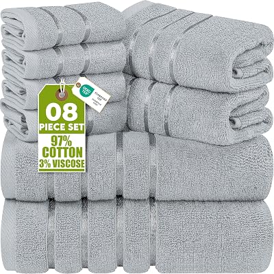 Utopia Towels 8-Piece Luxury Towel Set 500 GSM Viscose Stripe Cool Grey