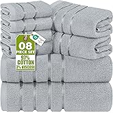 Utopia Towels 8 Piece Luxury Towel Set, 2 Bath, 2 Hand, and 4 Wash Cloths, 600 GSM Ring Spun Cotton, Highly Absorbent Viscose Stripe Towels, Ideal for Everyday use, Cool Grey