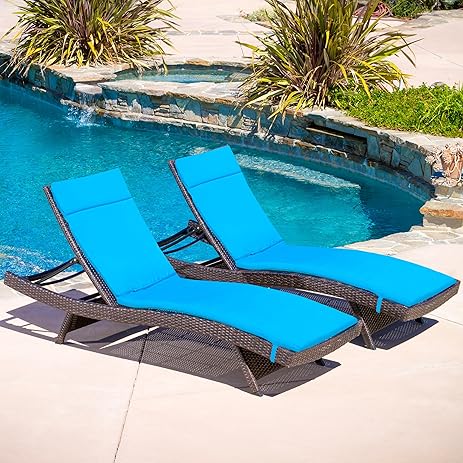 Lakeport Adjustable Outdoor Chaise Lounge Chair Set Set Of Two Brown With Blue
