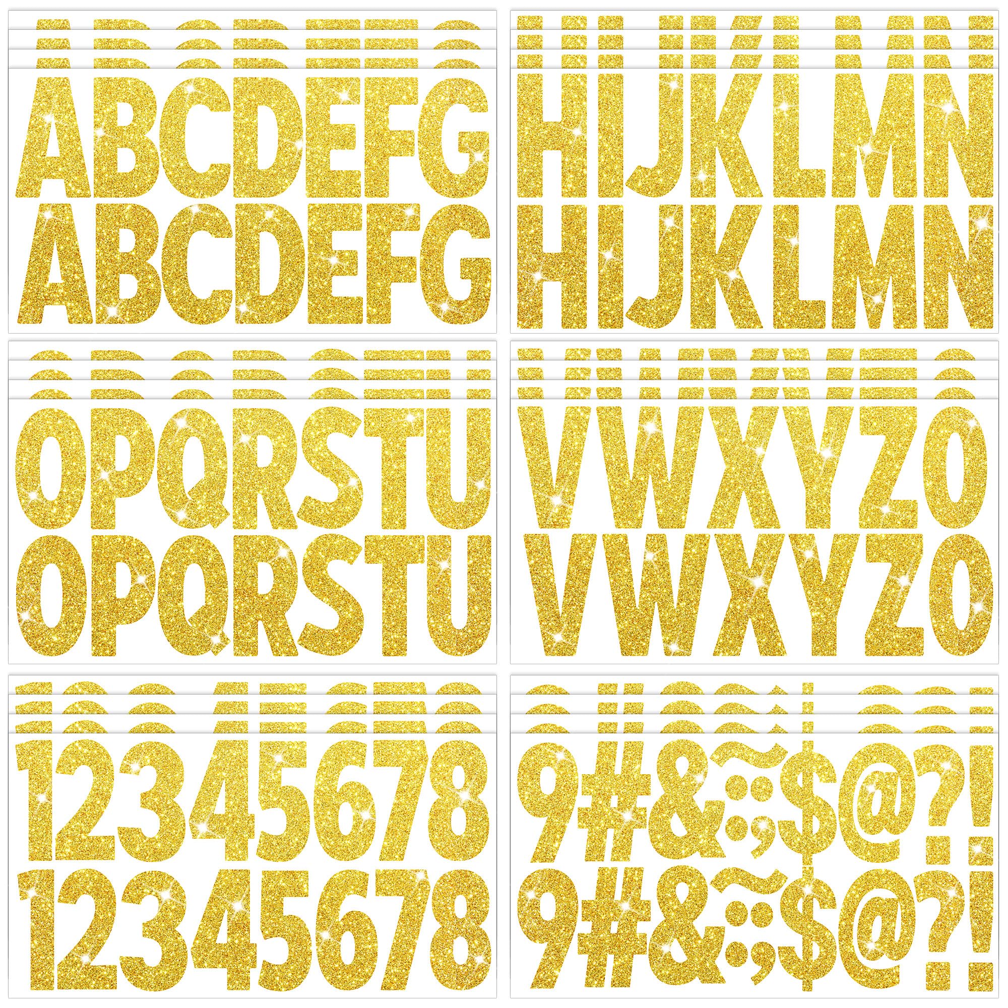 Photo 1 of 376 Pcs 24 Sheets Large Letter Stickers Glitter Big Font Alphabet Number Self Adhesive Vinyl Stick on Letters Sticker for Mailbox Crafts Poster Bulletin Boards Classroom Home Decor (Gold, 2.5 Inch)