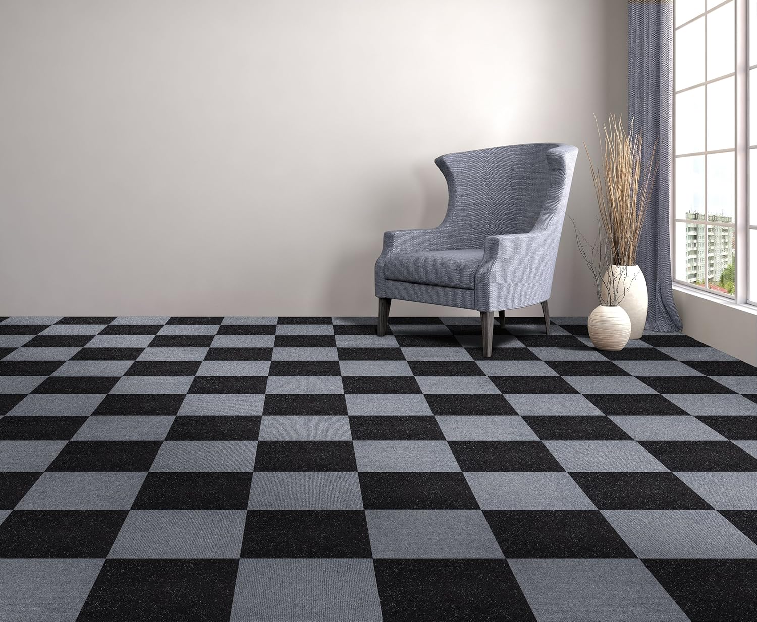 Achim Home Furnishings NXCRPTJT12 Nexus Jet 12 inch x 12 inch Self Adhesive Carpet Floor Tile, 12 Tiles/12 Sq Count: Home Improvement