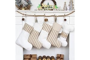 LUBOT Set of 4 +1 Dog Christmas Stockings(20inch) Plaid/Rustic/Farmhouse/Country Fireplace Hanging Canvas Handmade Xmas Stocking Decorations for Family Holiday Season Decor