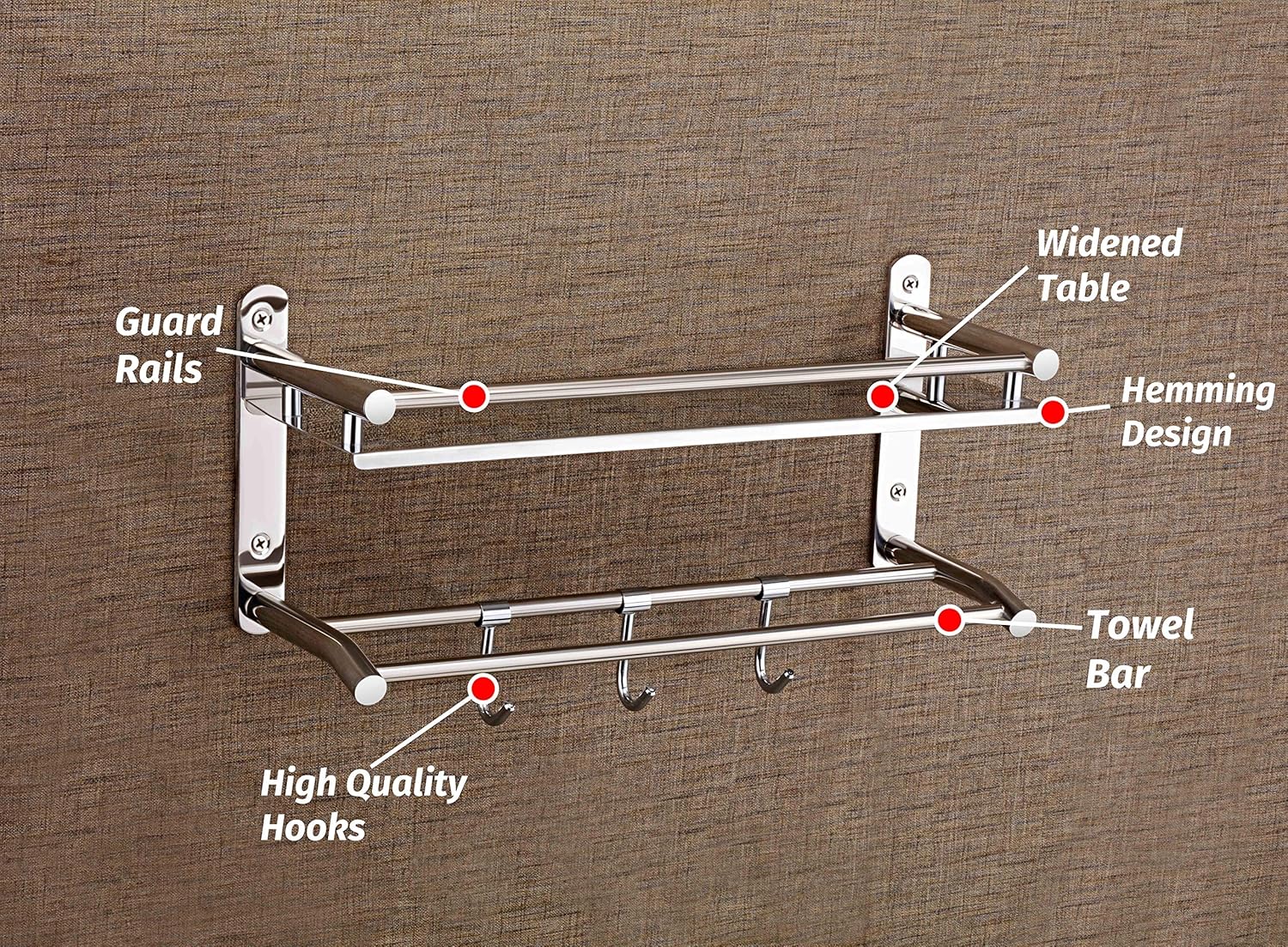 Best Towel Racks to Keep Your Bathroom Organized and Tidy 5 SYNERGY 2 Tier Bathroom Shelf with Towel Rod and Utility Hooks
