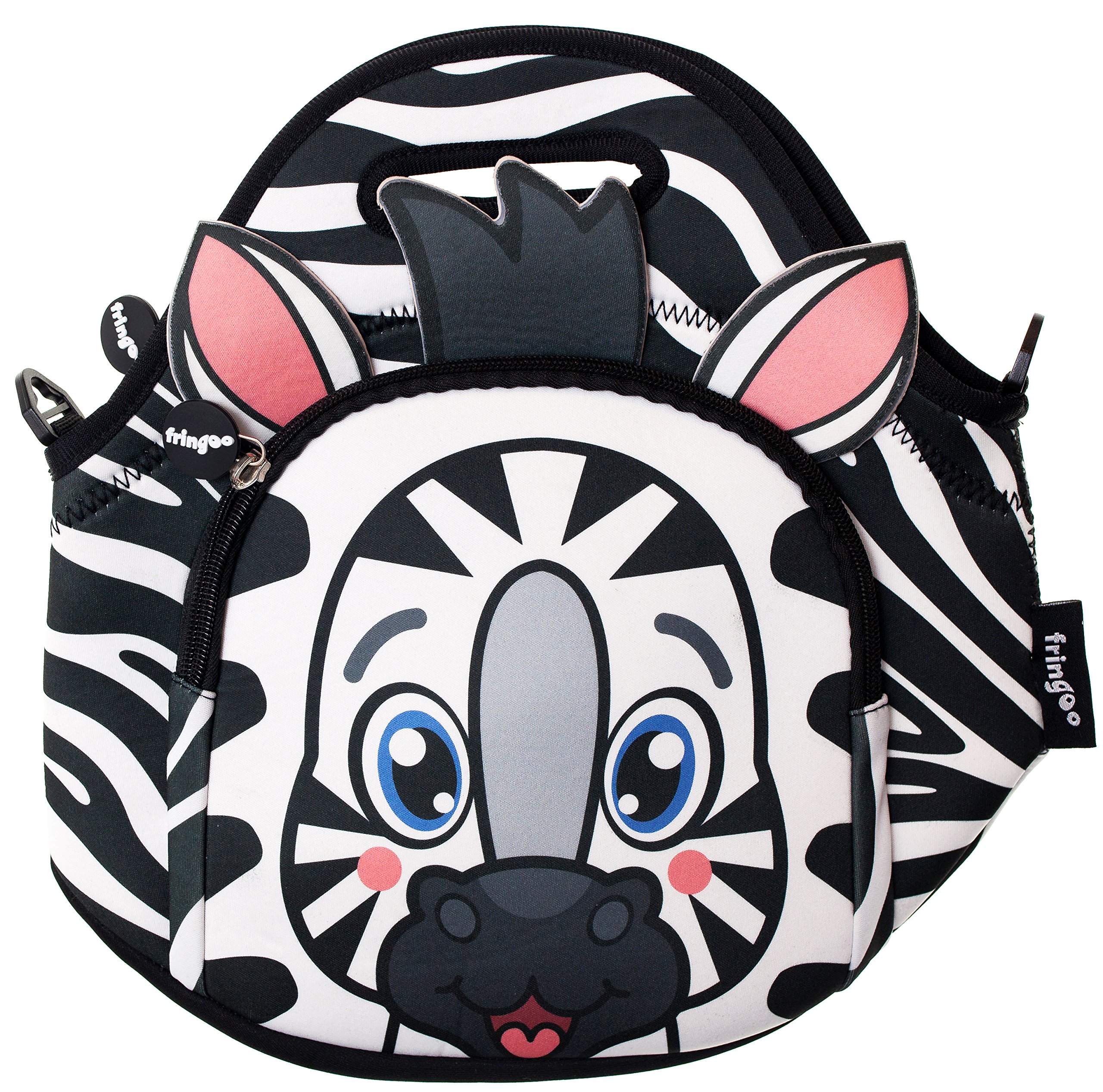 Fringoo® Kids Lunch Bag Neoprene Thermal Insulated Zipped Pocket Shoulder Strap Nursery School Cooler Bag (Zebra)