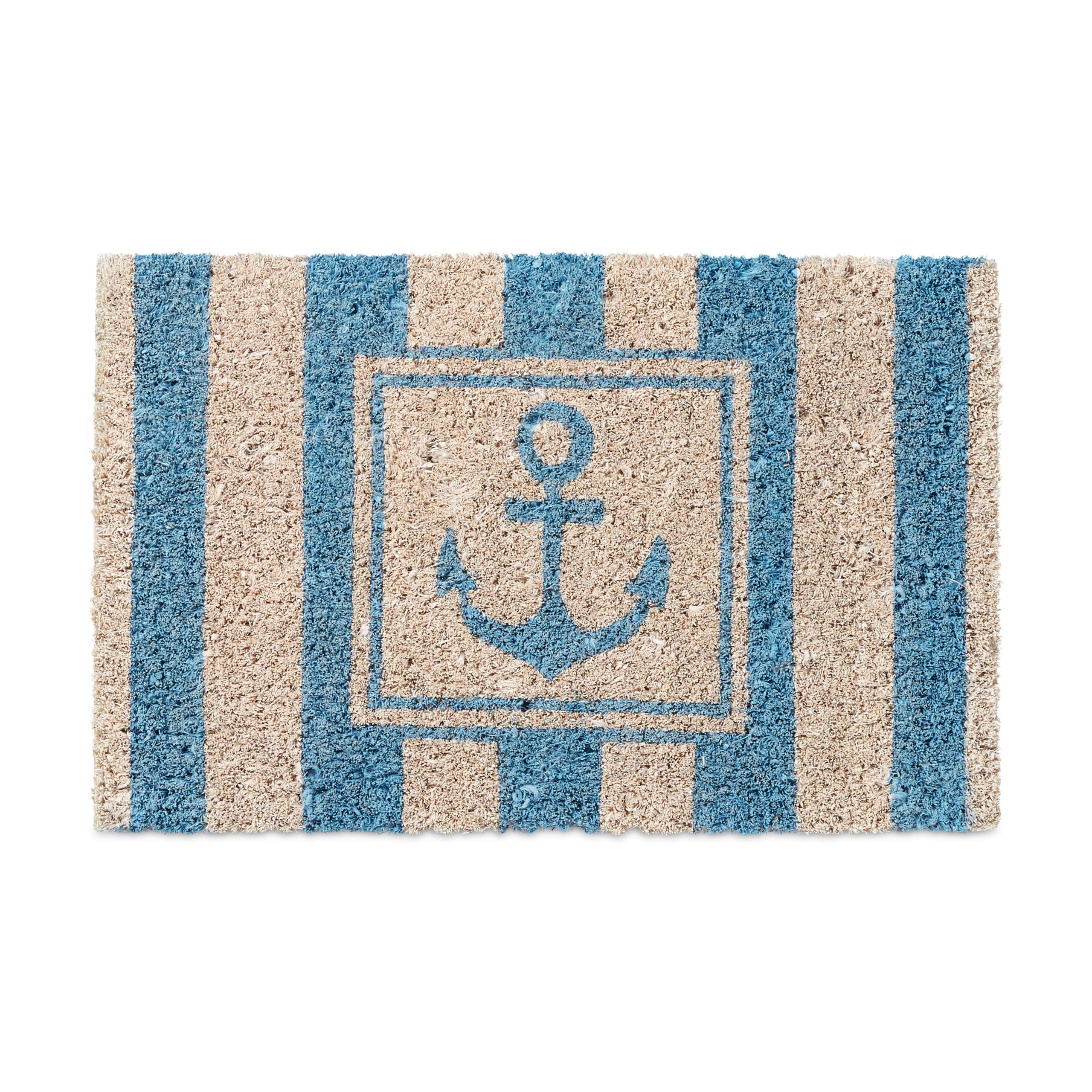 Relaxdays Kids Childrens Mini Doormat Coir with Anchor Theme as Welcome Mat Anti-Slip Robber Underside 1.5 x 40 x 25 cm, Motif: Anchor