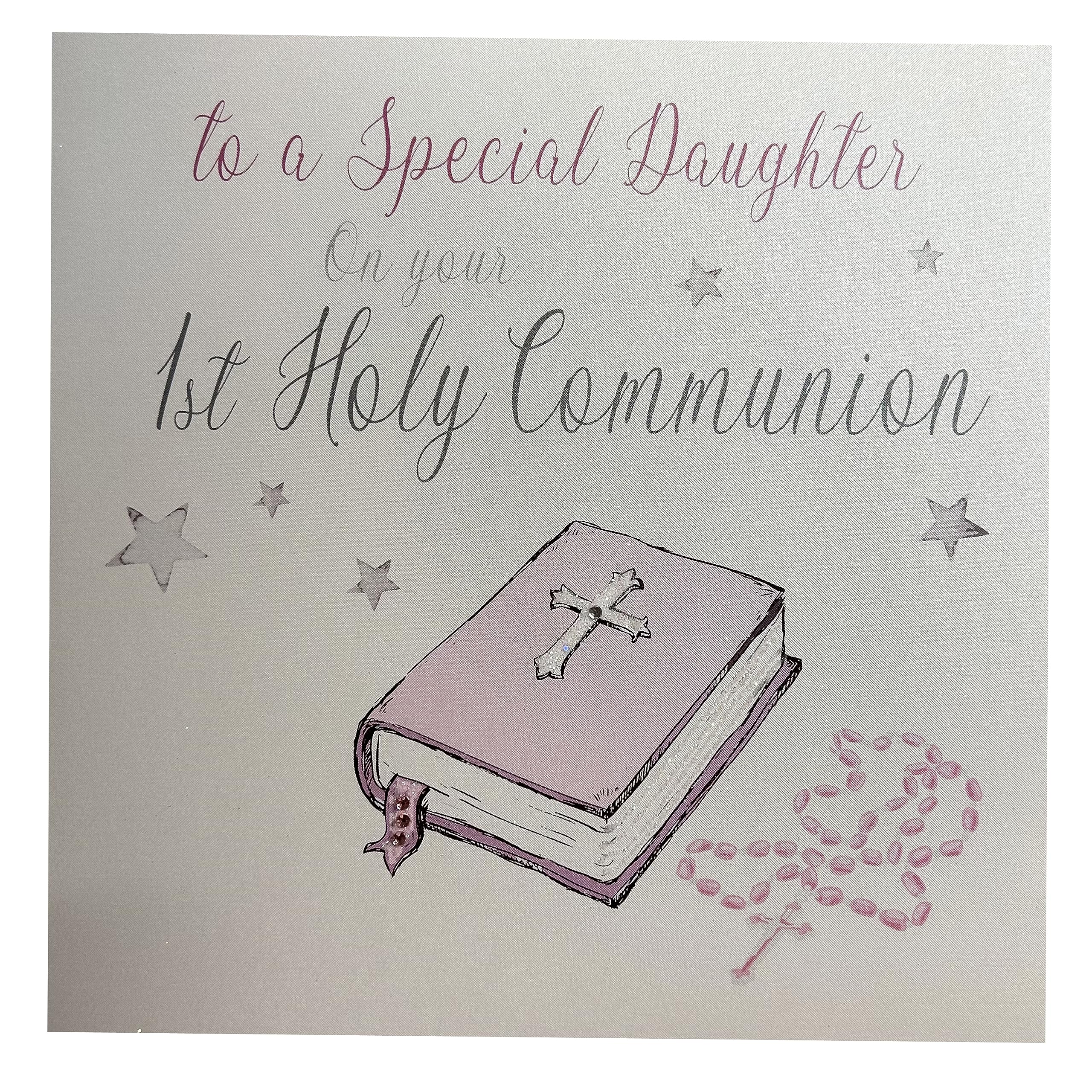 WHITE COTTON CARDS Large Handmade to A Special Daughter On Your 1st Holy Communion Pink Bible Card, White, XN88D