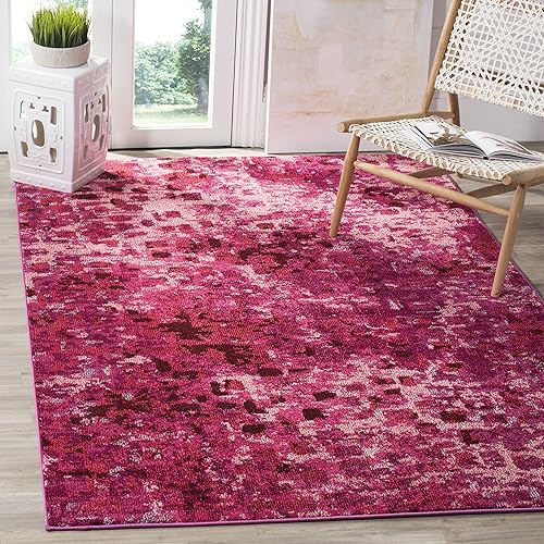 Safavieh Monaco Collection MNC225F Boho Chic Abstract Watercolor Non-Shedding Stain Resistant Living Room Bedroom Area Rug, 6'7" x 9'2", Fuchsia