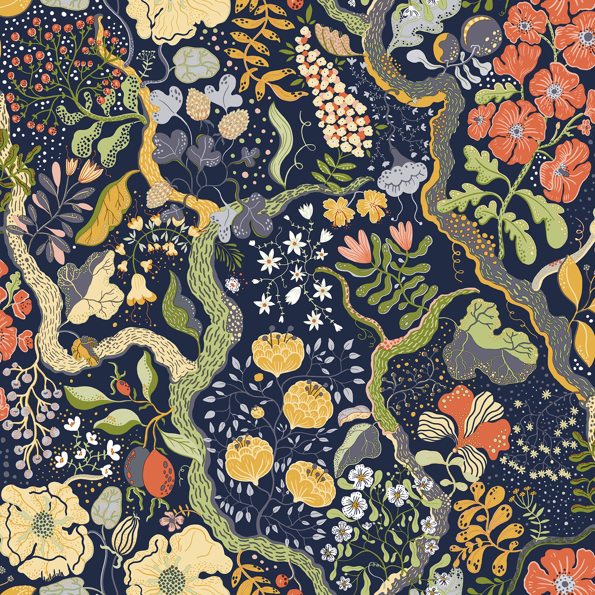 Galerie S65101 Sommarang Floral Vines Wallpaper, Blue, 10.05m x 53cm